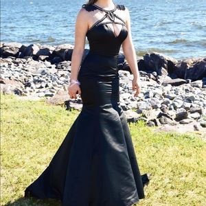 Black satin evening or prom dress
